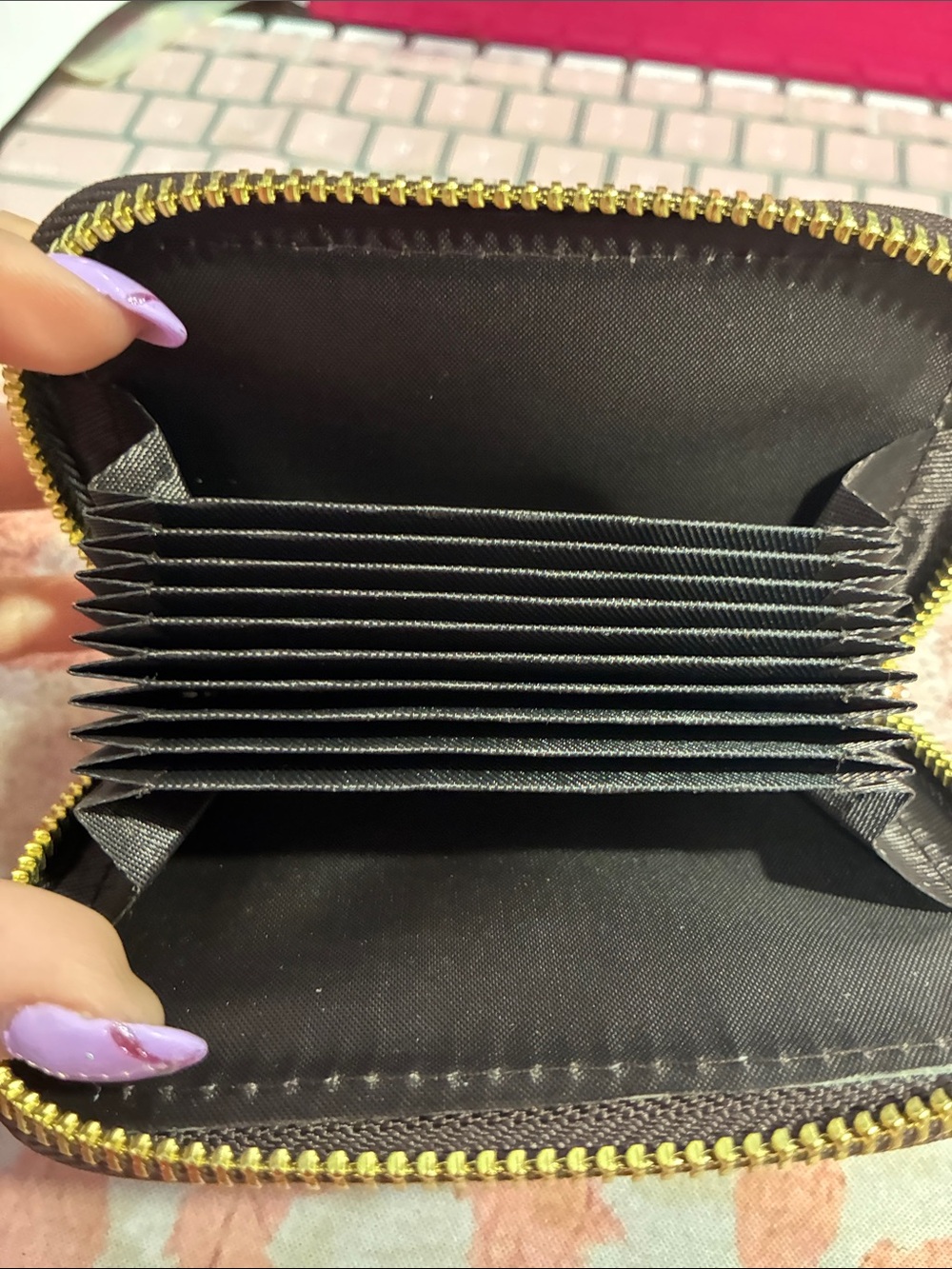 Source Unknown Checked Zip Wallet in Cream and Brown - Picture 2 of 2